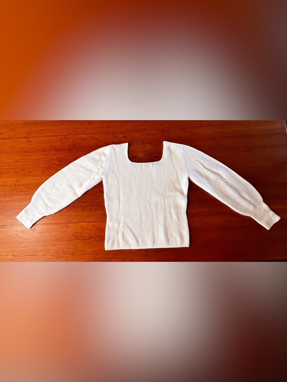 Madewell Medium Cream Ribbed Square Neck Balloon Sleeve Ribbed Knit Sweater NWT